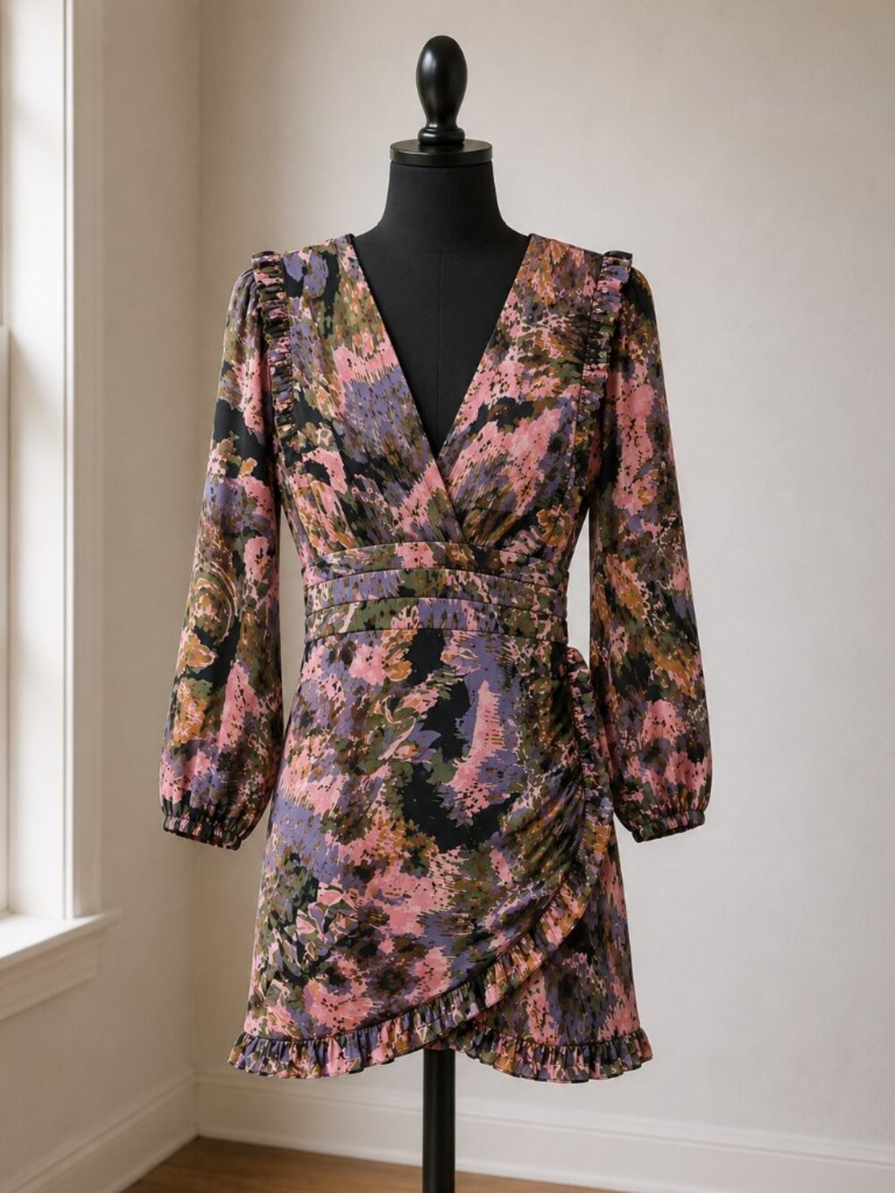 Cleobella Stevie Mini Dress Tapestry Woodblock Floral Small Pink Green Ruffle